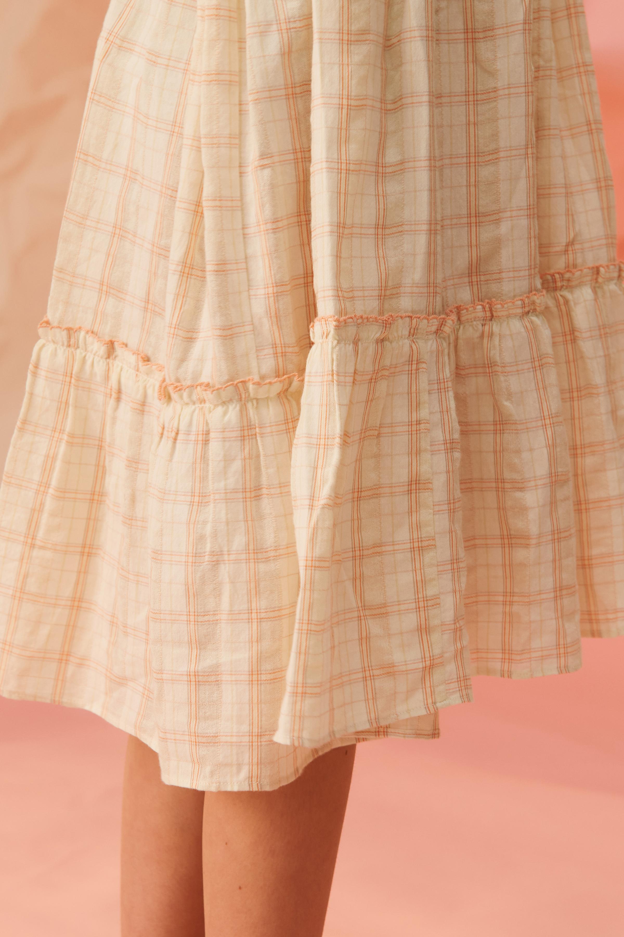 LIMITED EDITION LONG PLAID DRESS WITH EMBROIDERED FLOWERS